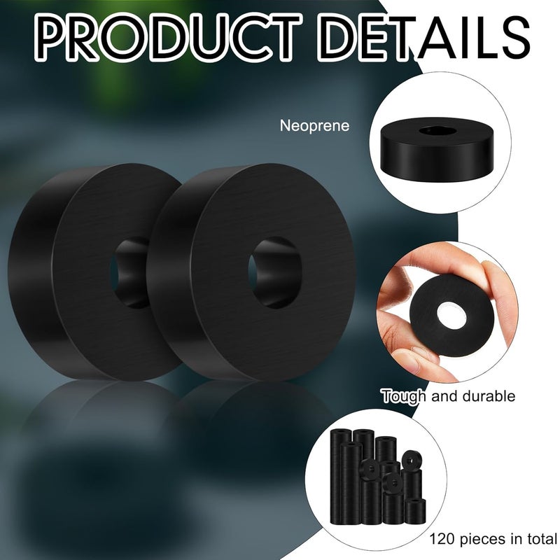Fabbay Multi Purpose Rubber Spacer 1 OD x 3/8 ID x 1/2 Inch Thickness Black Round Rubber Washers Anti Vibration Bushings Spacers Washers for Home and Car Accessories(120 Pcs) - Image 3